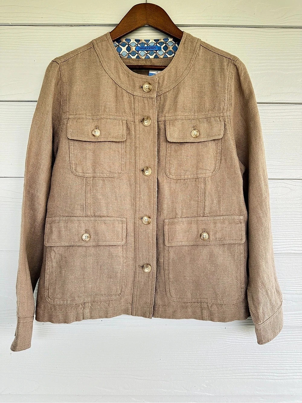 J.McLaughlin Solange Linen Jacket Women’s Large Tan Utility Safari NWT